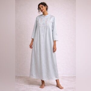 La Lingerie Light Blue Satin Embroidered Nightgown – M
